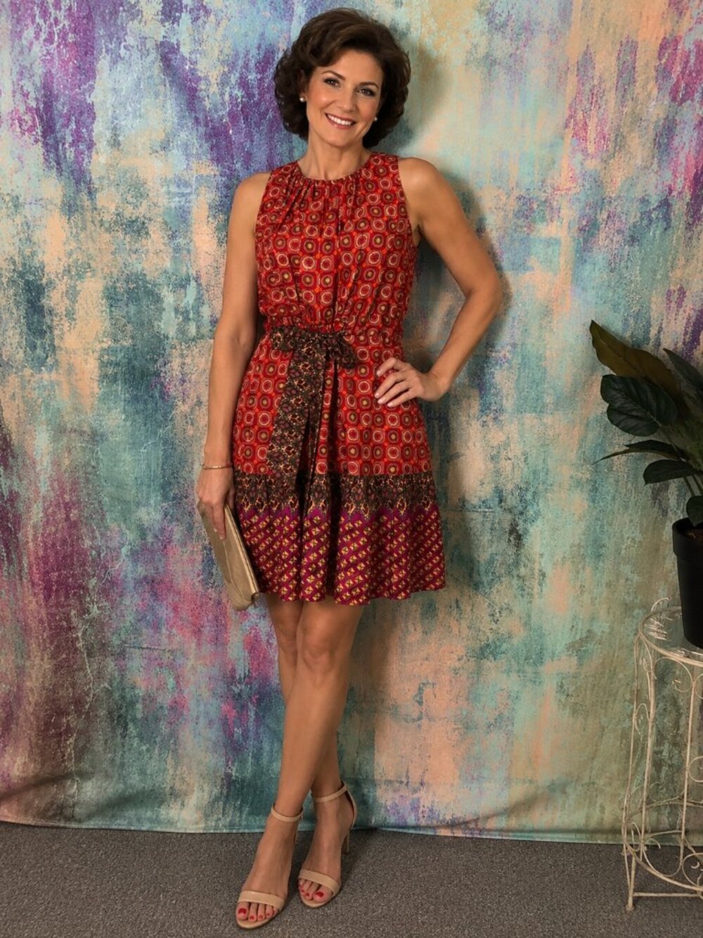πAnna Sui for Anthropologie Vibrant Red Geometric Print Silk Blend Mini Dress